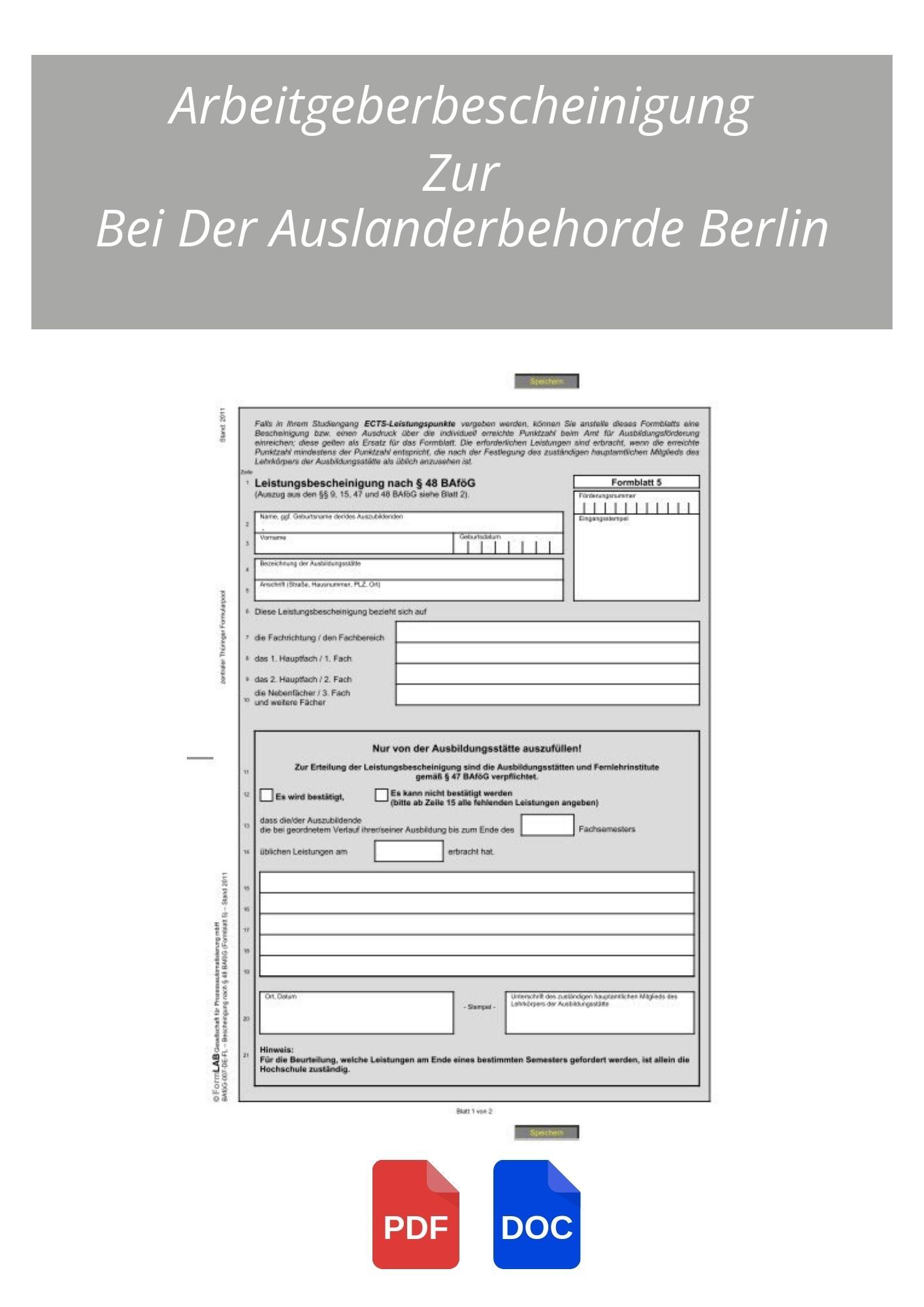 Arbeitgeberbescheinigung Zur Bei Der Ausländerbehörde Berlin