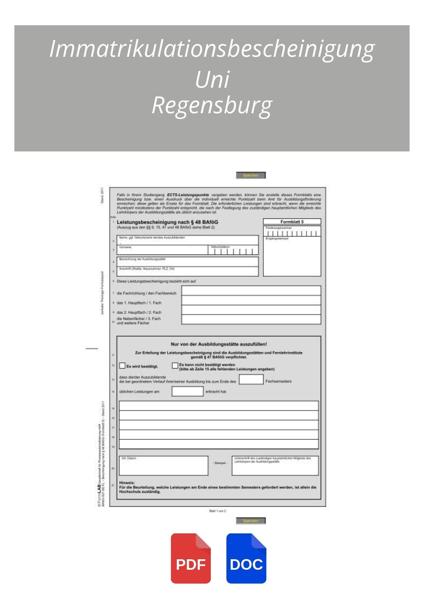 Immatrikulationsbescheinigung Uni Regensburg